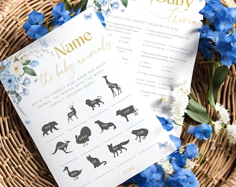 Blue Floral Baby Shower Games Bundle, Boy Activity Templates (Digital Download)