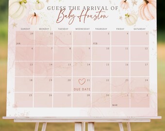 Little Pumpkin Due Date Calendar Template, Editable & Printable Autumn Baby Shower Arrival Sign, Fall Baby Shower Girl, Digital Download