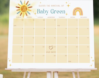 Here comes the Son Baby Shower Due Date Calendar Template, Editable & Printable Sunshine Baby Shower Arrival Sign, Digital Download