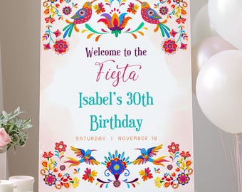 Modello di cartello di benvenuto per il 30° compleanno di Otomi in stile messicano, cartello di compleanno personalizzato a tema festa, modificabile per qualsiasi età, 3 dimensioni, download digitale