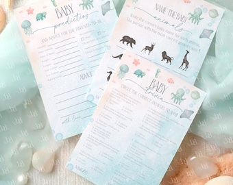 Sea you Soon Baby Shower Games, Editable Under The Sea,  Ocean Theme Games, Digital Download