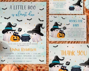 Ensemble d'invitations pour baby shower Halloween Little Boo, thème fantôme effrayant (téléchargement numérique)