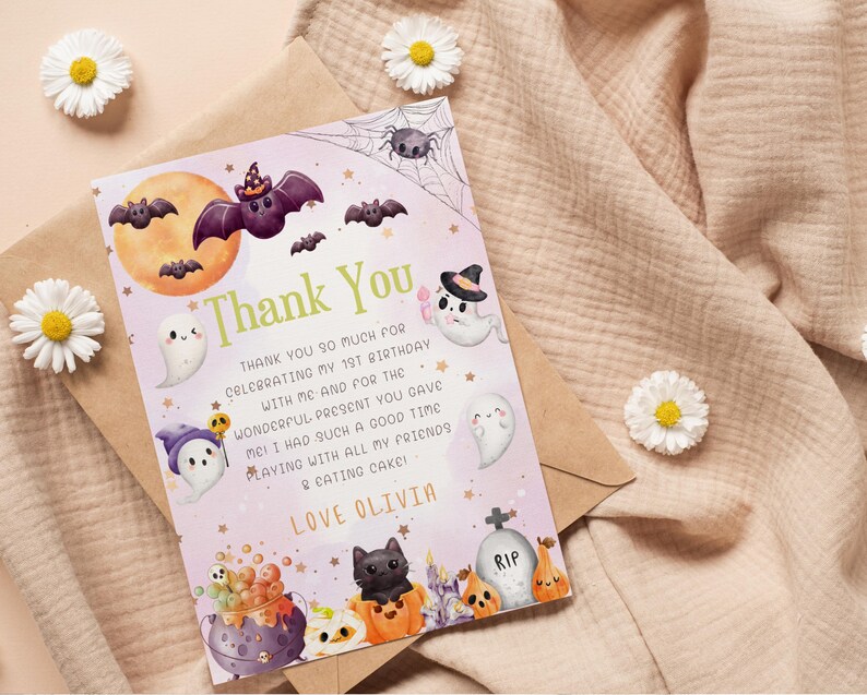 Halloween First Birthday Thank You Card Template, Printable Hey Boo 1st ...