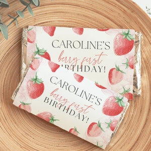 Berry Chocolate Bar Wrapper Template, Strawberry 1st birthday Candy Bar, Editable & Printable First Birthday Favors, Digital Download.