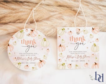 Little Pumpkin Baby Shower Gift Tags Template, Editable & Printable Fall Baby Shower Thank You Tag, Digital Download