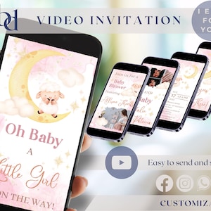 Custom Lamb Baby Shower Video Invitation, Animated Little Lamb Baby shower Invite, Cute Baby Shower Girl Mobile Invite, Digital Download