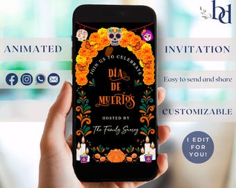 Day of the Dead Animated Video Invitation, Dia de Muertos Mobile Invite (Digital Download)