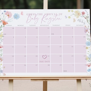 Wildblumen Fälligkeitsdatum Kalendervorlage, Baby in Bloom Babyparty Ankunftsschild, bearbeitbares und druckbares Baby Fälligkeitsdatum Schild, digitaler Download