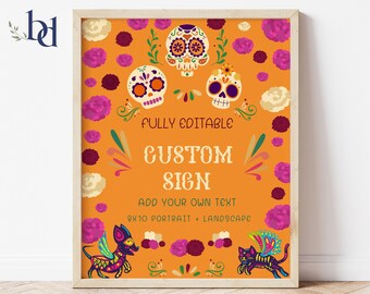 Custom Day of the Dead Sign Template, Sugar Skulls & Cempasúchil (Digital Download)