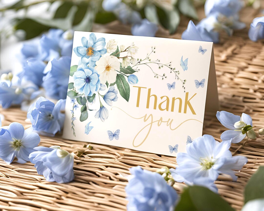 Blue Baby in Bloom Thank You Card Template, Editable & Printable Blue ...