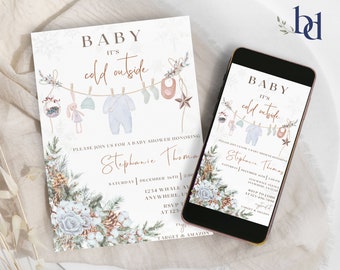 Weihnachten-Babyparty-Einladungsvorlage, Baby-Kleidung-Dusche einladen, bearbeitbare und druckbare Baby-Kleidung-Dusche, digitaler Download