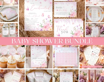 Enchanted to meet you Baby Shower Bundle, Editable Butterfly Theme Package (Digital Download)