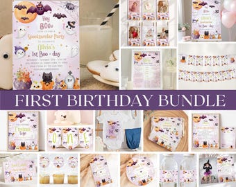 Hey Boo First Birthday Invitation Bundle, Halloween Theme (Digital Download)