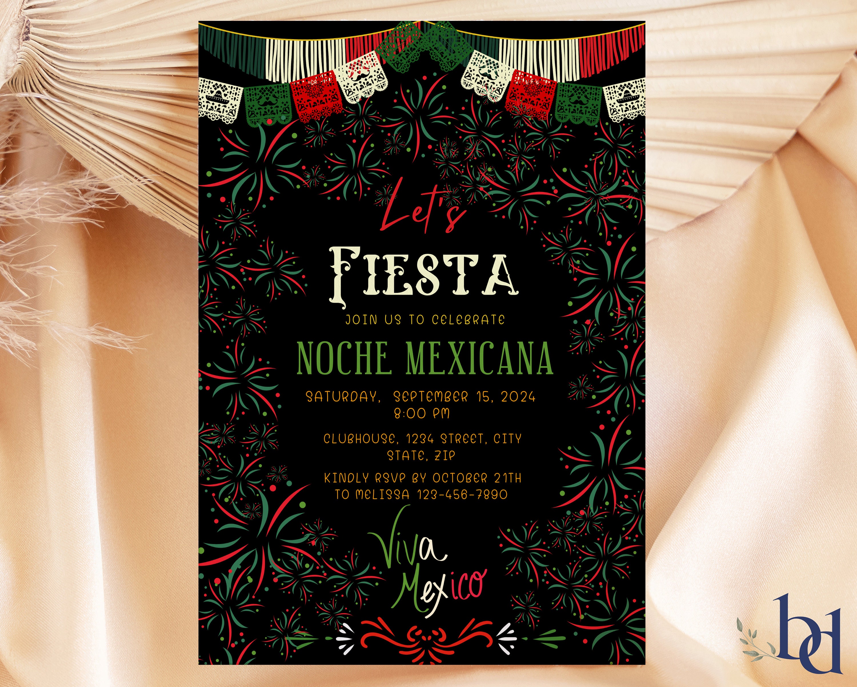 Mexican Fiesta Invitation Template, Editable Mexican National Holiday Invite, Printable Lest Fiesta Evite, 3 sizes, PDF digital download
