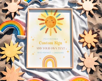 Little Sunshine Custom Sign Template, Editable & Printable Boy 1st Birthday Decor, Sun themed Birthday Poster, Digital Download