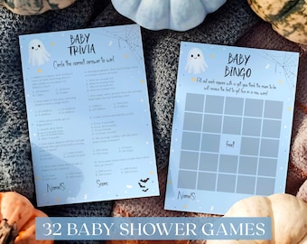 Halloween Baby Shower Games Bundle, Trivia and Name Animals Activity (Digital Download)