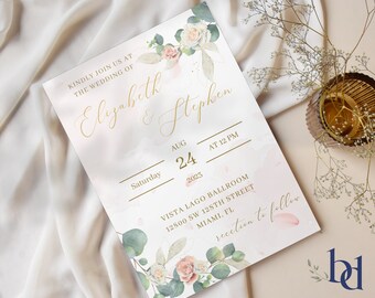 Elegant Floral Romance: Customizable and Printable Wedding Invitation|Instant Download Printable Invitations|Rustic Garden Wedding