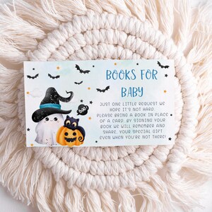 Livres pour bébé modèle de baby shower Little Boo, carte imprimable et modifiable de baby shower d'Halloween, jeux effrayants de baby shower, téléchargement numérique