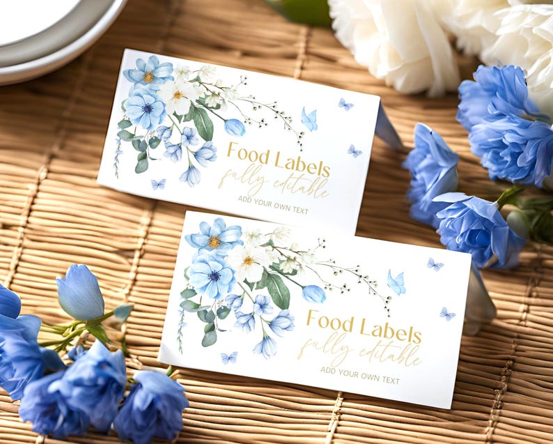 Blue Baby in Bloom Food Labels Template, Editable & Printable Blue ...