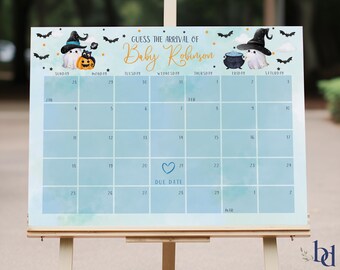 Halloween Baby Shower Due Date Calendar, Spooky Arrival Sign (Digital Download)