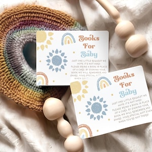 Here Comes The Son Books For Baby-kaartsjabloon, bewerkbare en afdrukbare boekverzoekkaart, zomerse babyshowerspellen, 2 maten, digitale download