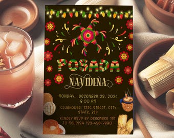 Posada Navideña Invitation Template, Editable & Printable Mexican Family Christmas Reunion Invite, 3 sizes, PDF Digital Download
