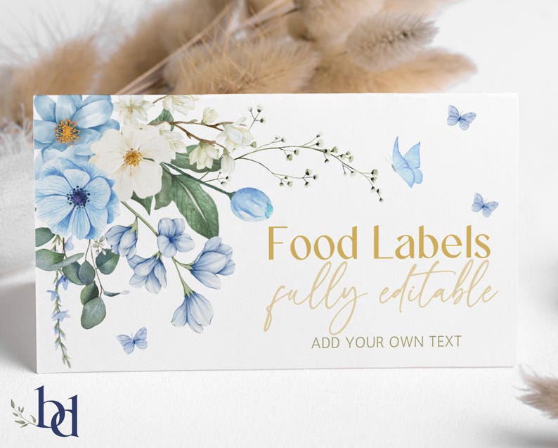 Blue Baby in Bloom Food Labels Template, Editable & Printable Blue ...