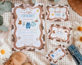 A little Cowboy Baby Shower Invitation Template, Editable & Printable Rodeo Baby Shower Invite, Western themed Baby Shower, Digital Download