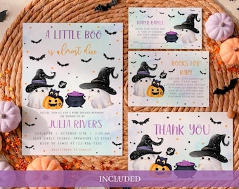 Ensemble d'invitations pour baby shower fantôme, thème Halloween (téléchargement numérique)