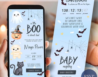 Little Boo Halloween Baby Shower Invitation, Animated RSVP Tracker (Digital Download)