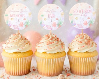 Ocean Animals Baby Shower Cupcake Toppers, Sea You Soon Party Decor (Digital Download)