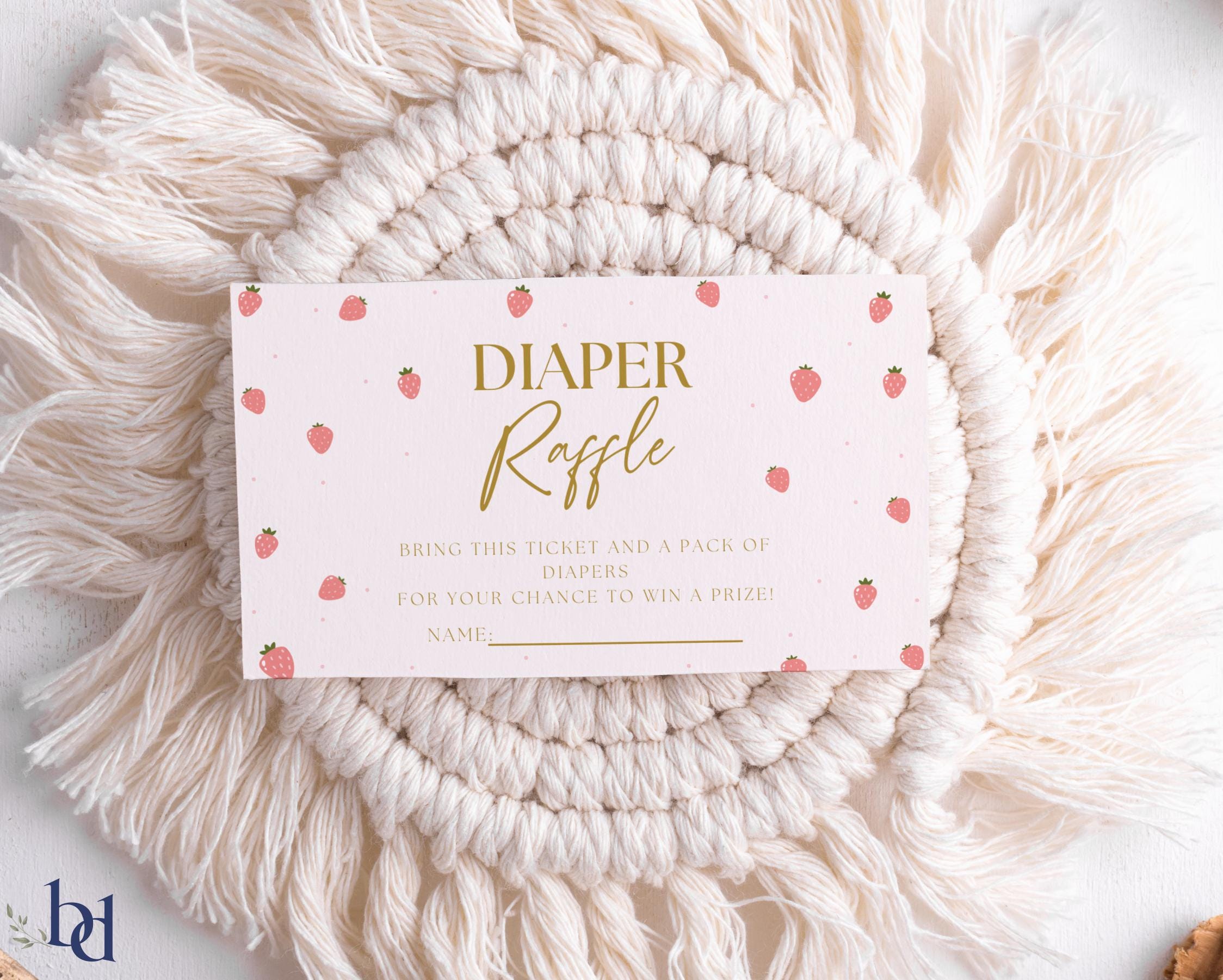 Berry Sweet Diaper Raffle Template, Editable & Printable Pink Bow Nappy ...