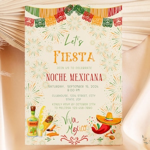 Plantilla de invitación editable para Lest Fiesta, invitación para fiesta nacional mexicana, imprimible y personalizada para fiesta mexicana, 3 tamaños, descarga digital