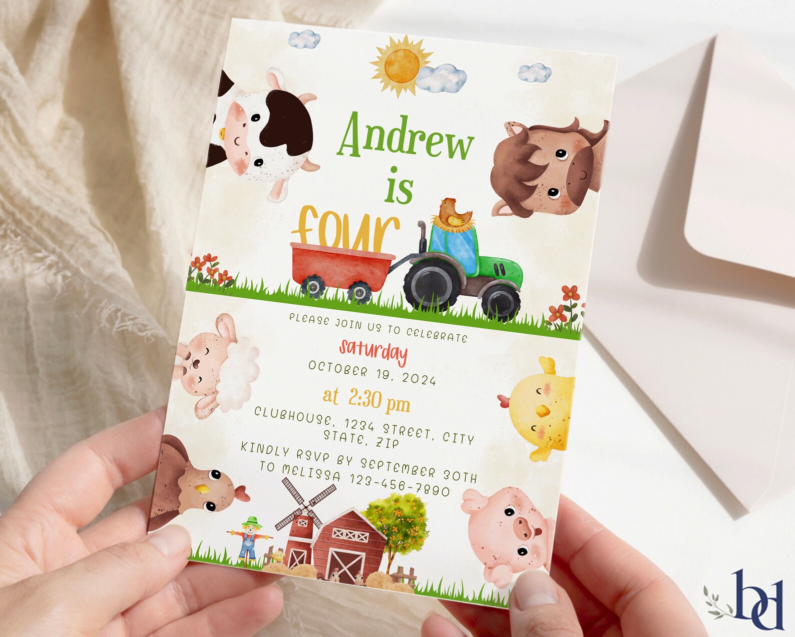 Farm Animals Birthday Invitation Template, Editable Farm Party Invite ...