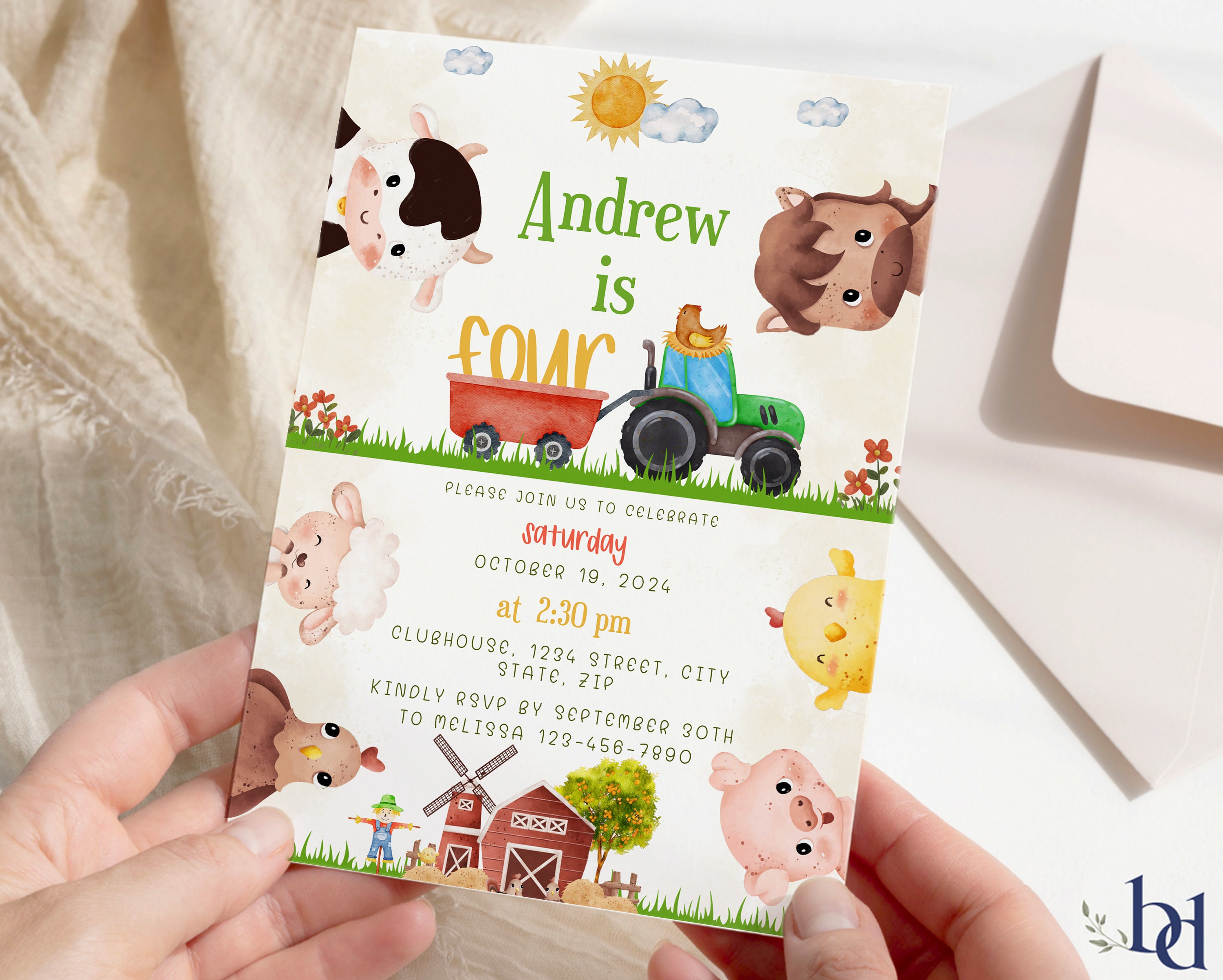 Farm Animals Birthday Invitation Template, Editable Farm Party Invite ...