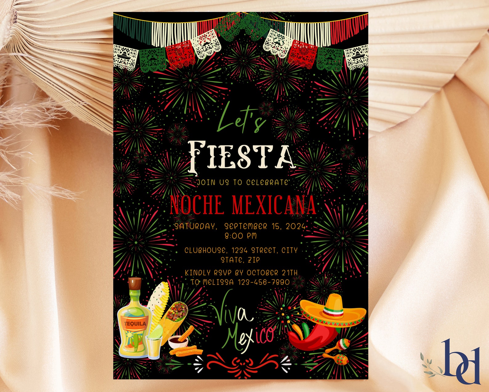 Lest Fiesta Mexicana Invitation, Custom Mexican National Holiday Invite Lest Fiesta Mexicana Invitation, Custom Mexican National Holiday Invite