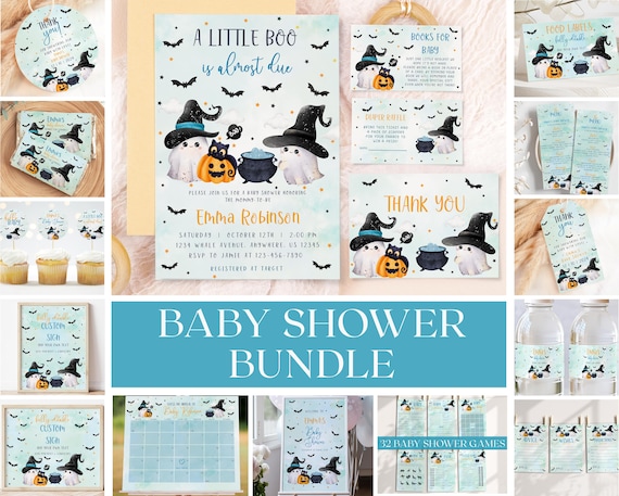 Halloween Baby Shower Invitation Bundle, Spooky Little Boo Theme (Digital Download)