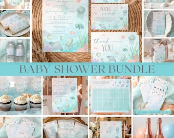 Ocean Animals Baby Shower Bundle, Sea You Soon Party Decorations (Digital Download)