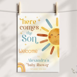 Babyparty, Willkommensschild, personalisiertes Poster, Geschenke, Hier kommt der Sohn, du bist mein Sonnenschein, Babypartygeschenke, Babypartyeinladung, Junge