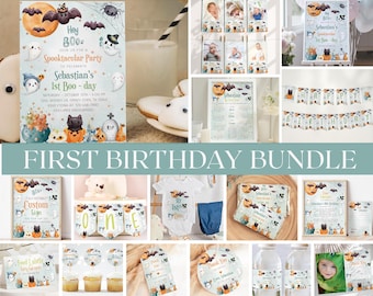 Ghost 1st Birthday Invitation Bundle: Printable Halloween Party Decor (Digital Download)