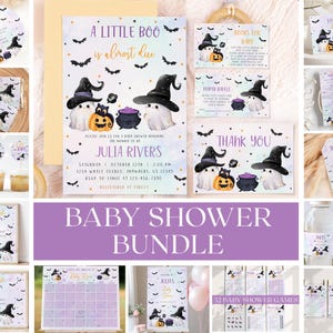 Little Boo Purple Baby Shower Invitation Bundle, Editable & Printable Templates, Cute Ghost Baby Girl Invite Package, PDF Digital Download