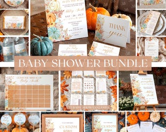 Little Pumpkin Baby Shower Invitation Bundle, Fall Theme (Digital Download)
