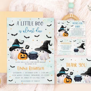 Little Boo Baby Shower Invitation Set Template, Editable & Printable Halloween Baby Shower Invite, Spooky Baby Shower, Digital Download