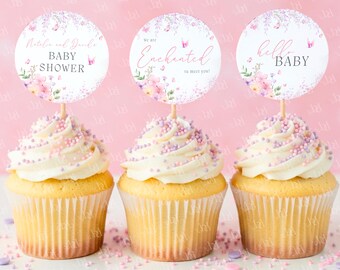 Enchanted Baby Shower Cupcake Toppers, Butterfly Cupcake topper, Digital Download