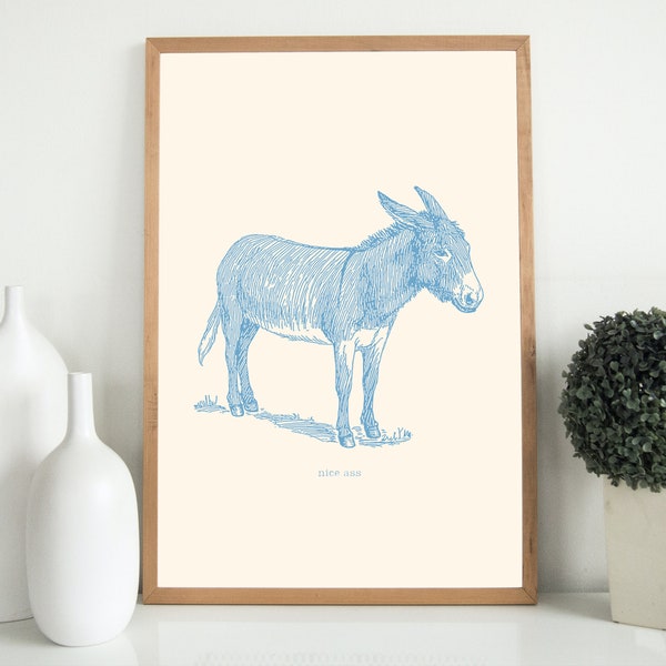 Vintage Nice Ass Poster, Funny Donkey Print, Retro Digital Download, Wall Decor, Bathroom Decor, Coastal Grandma, Cottage Core