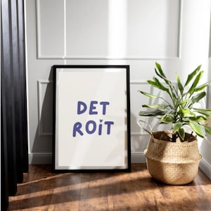 Detroit Wall Art Print, Funky Detroit Art, Retro Detroit City Poster, Michigan Wall Art