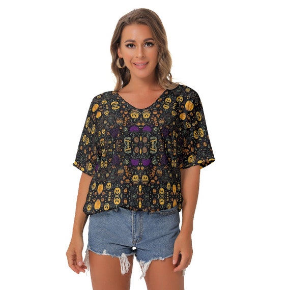 Haut Halloween Femme Motif Chauves-souris Et Fantômes - Manches Longues, Col Rond, Coupe Large Amusante | Pour Fête, Déguisement Confortable