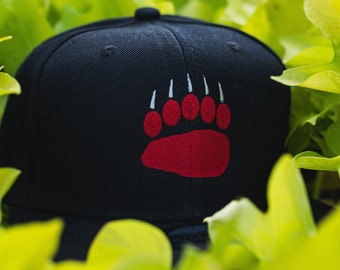 Embroidered snapback, embroidered flat bill hat, embroidered bear-paw hat, Bearpaw, paw print hat, embroidered snap back cap, snapback hat