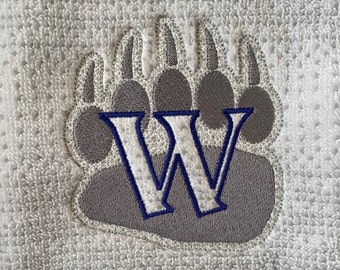 Monogrammed hand towel, embossed hand towel, embroidered bath towel, custom handtowel, hand towel, bear-paw design on hand towel