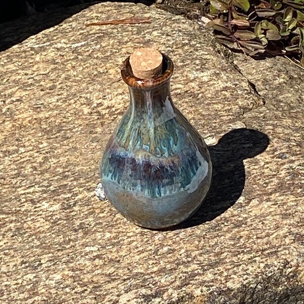 Hand-thrown 4 oz Pottery Oil Bottle with Cork Top, Olive Oil Bottle, Ceramic Bottle,